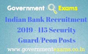Indian Bank Security Guard/Peon Recruitment 2019