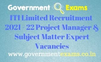 ITI Ltd Project Manager Subject Matter Expert Recruitment 2021