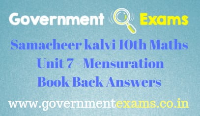 Samacheer Kalvi 10th Maths Unit 7 - Mensuration Book Back Answers