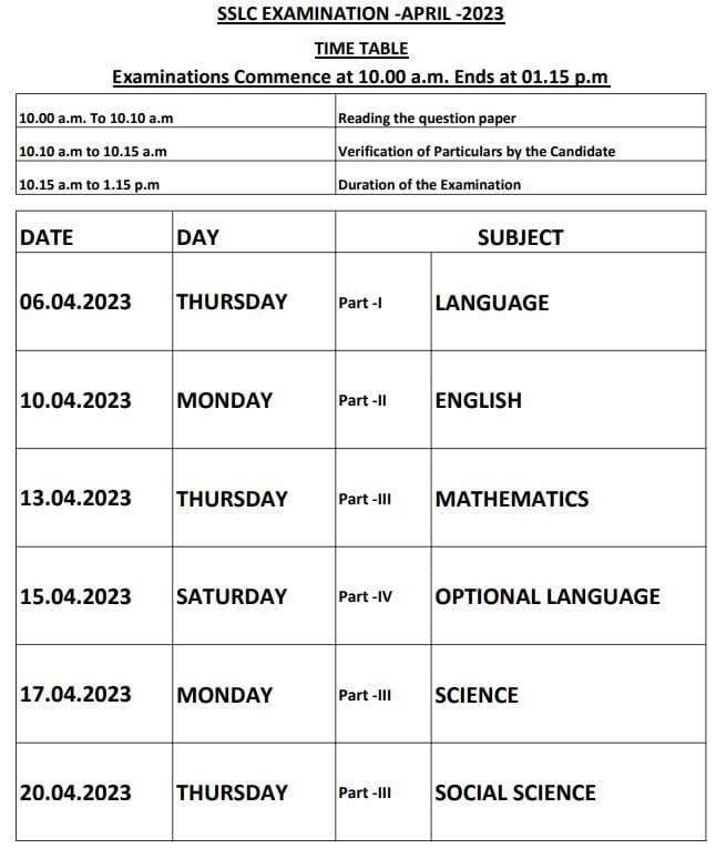 10th Public Exam Timetable 2023 Tamil Nadu - Government Exams