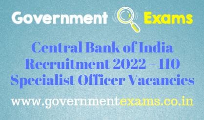 Central Bank of India Specialist Officer Recruitment 2022